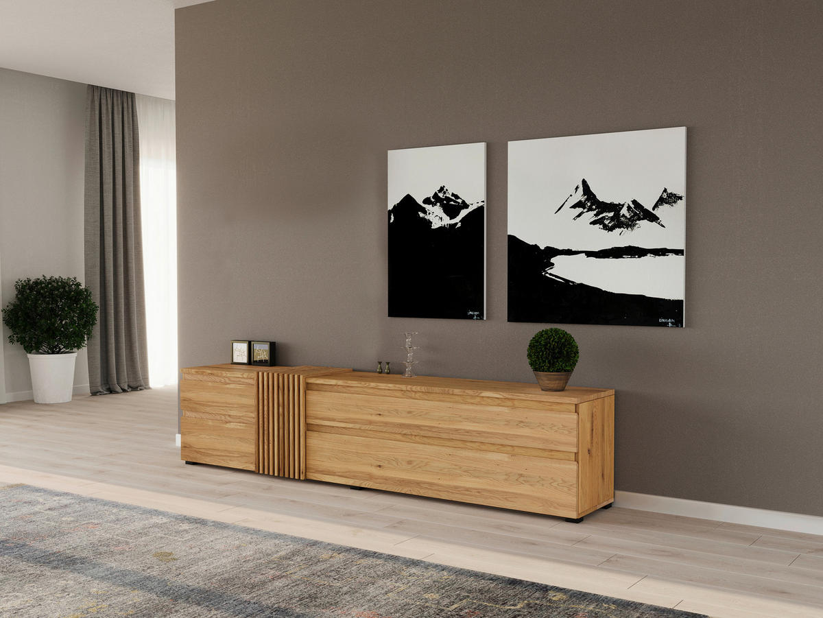 LOWBOARD  248,8/55,3/44 cm 2 Schublade(n) Beimöbel erhältlich, stehend  - Eichefarben, Natur, Holz (248,8/55,3/44cm) - Linea Natura