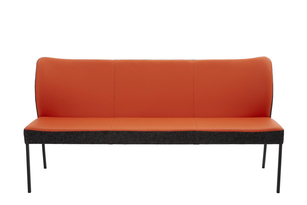 SITZBANK in Metall, Textil, Leder Anthrazit, Orange  - Anthrazit/Orange, Design, Leder/Textil (180/89/65cm) - Bert Plantagie