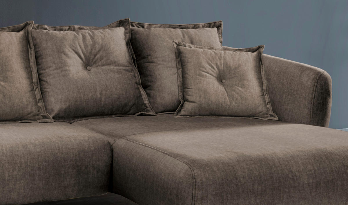 ECKSOFA in Velours Braun  - Schwarz/Braun, Modern, Holz/Textil (277/94/162cm) - Livetastic