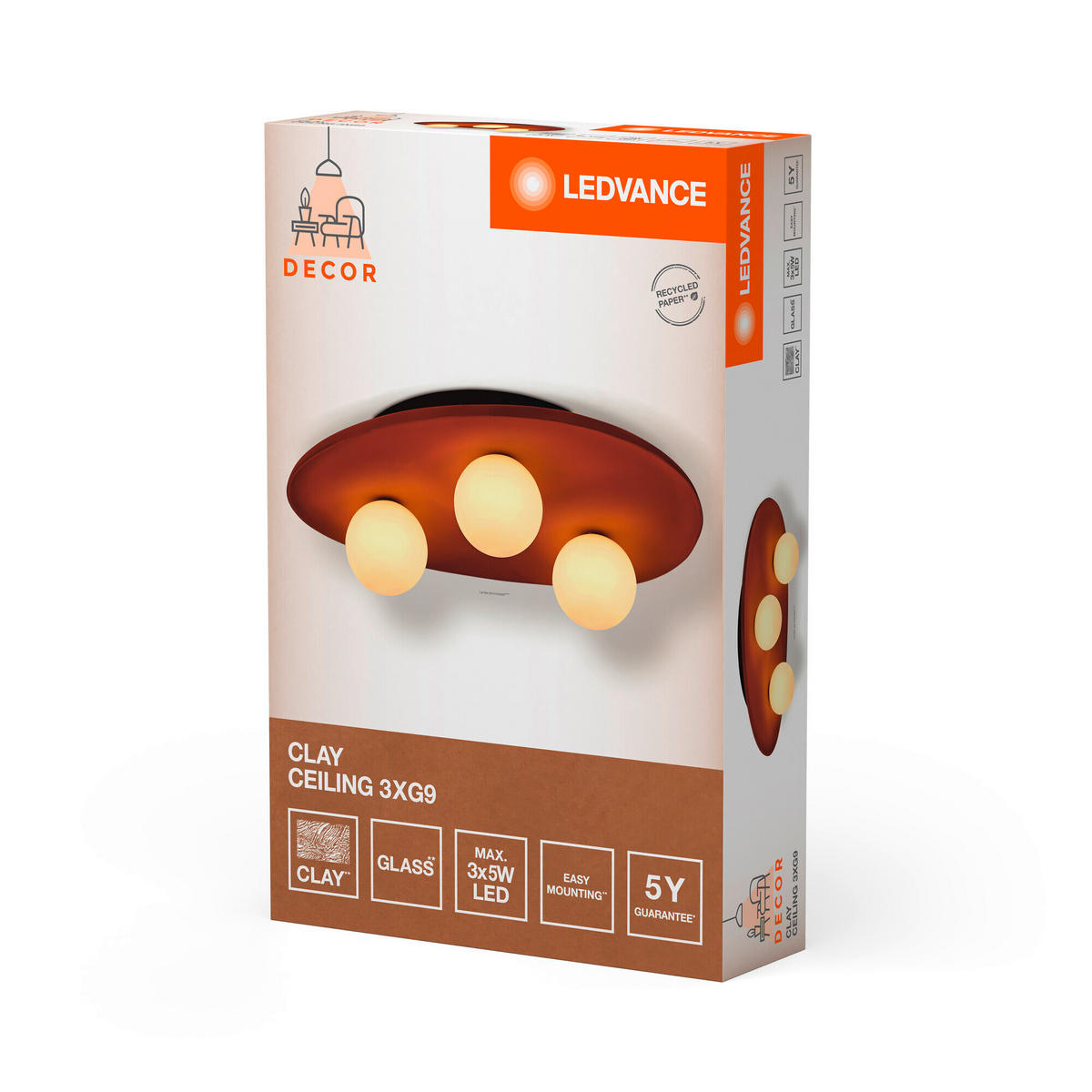 DECKENLEUCHTE    20/13,5/26 cm  - Braun, Natur, Glas/Stein (20/13,5/26cm) - Ledvance