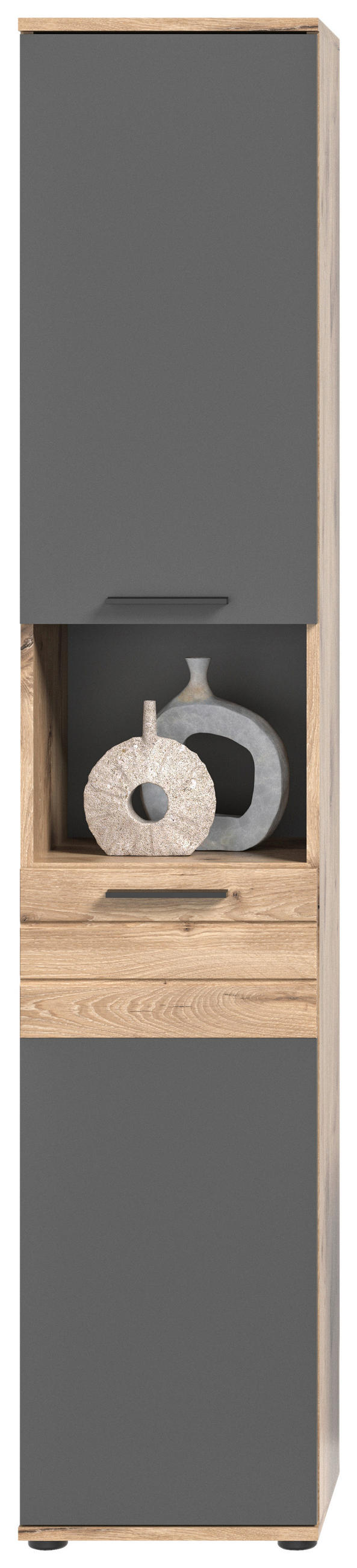 HOCHSCHRANK 37/190/34 cm  - Eichefarben/Schwarz, MODERN, Holzwerkstoff/Kunststoff (37/190/34cm) - MID.YOU