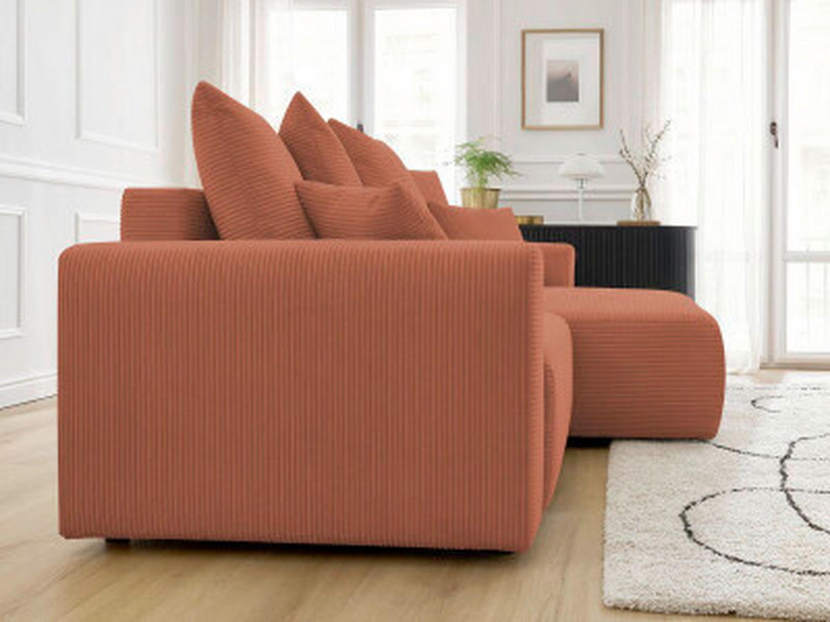 ECKSOFA Ottomane rechts  ATILLA Orange Cord  - Schwarz/Orange, MODERN, Kunststoff/Textil (244/149cm)