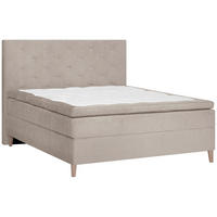 BOXSPRINGBETT 180/200 cm,  in Beige, Topper, H4 + H5 = sehr fest + hart  - Eichefarben/Beige, KONVENTIONELL, Holz/Textil (180/200cm) - Welnova
