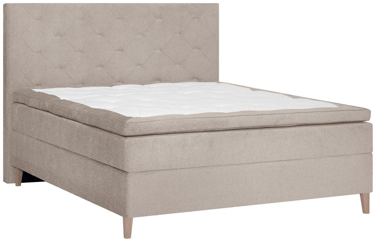 BOXSPRINGBETT 180/200 cm,  in Beige, Topper, H4 + H5 = sehr fest + hart  - Eichefarben/Beige, KONVENTIONELL, Holz/Textil (180/200cm) - Welnova