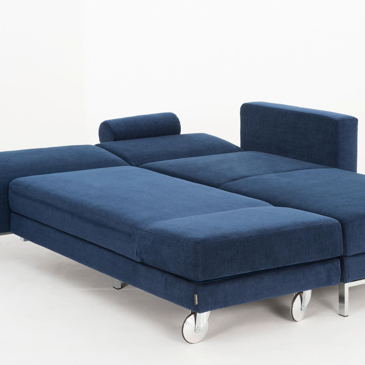 ECKSOFA in Flachgewebe Blau  257/210 cm  - Chromfarben/Blau, Design, Textil/Metall (257/210cm) - Brühl