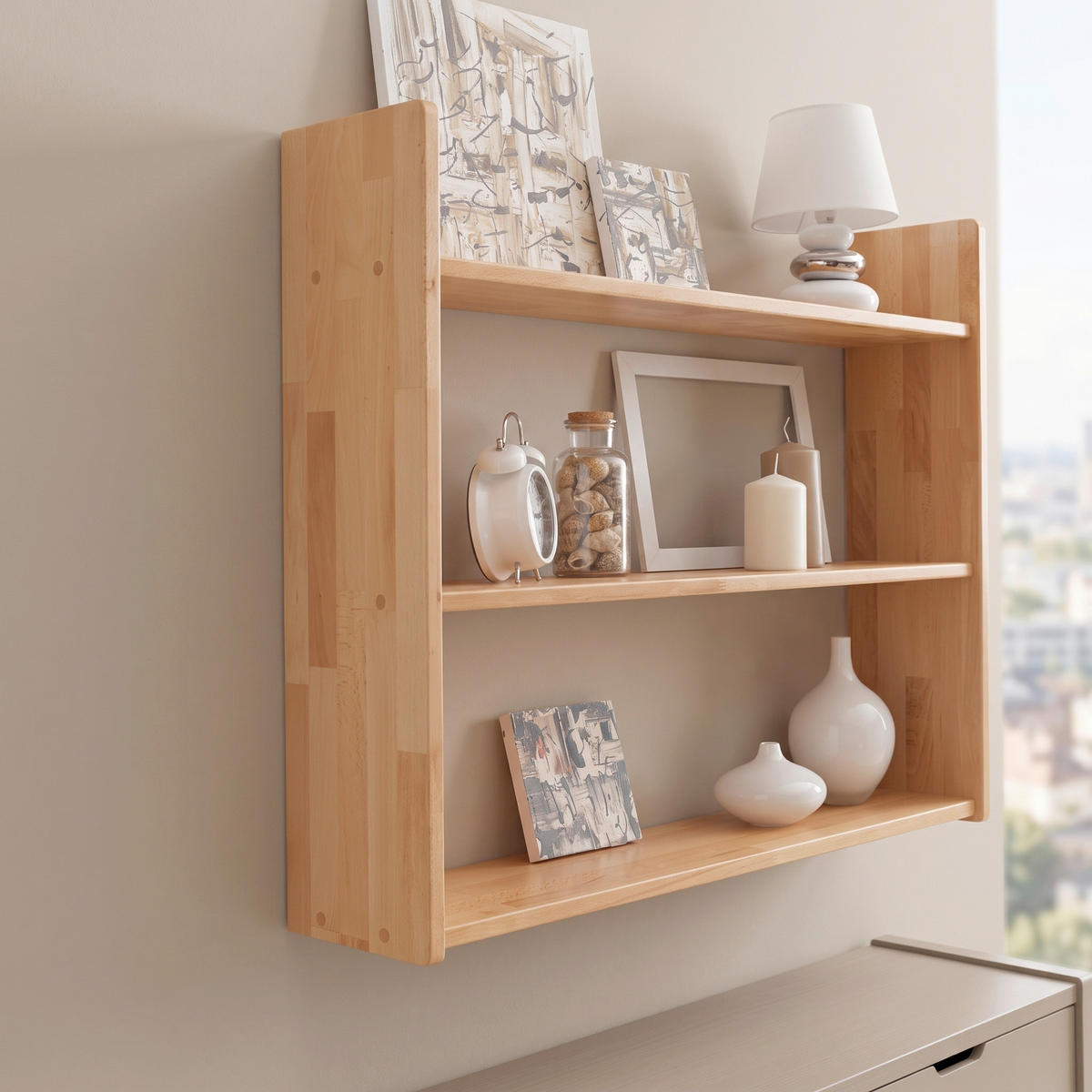 STENSKI REGAL 90/74/20 cm barve bukve  - barve bukve, Basics, les (90/74/20cm) - Livetastic