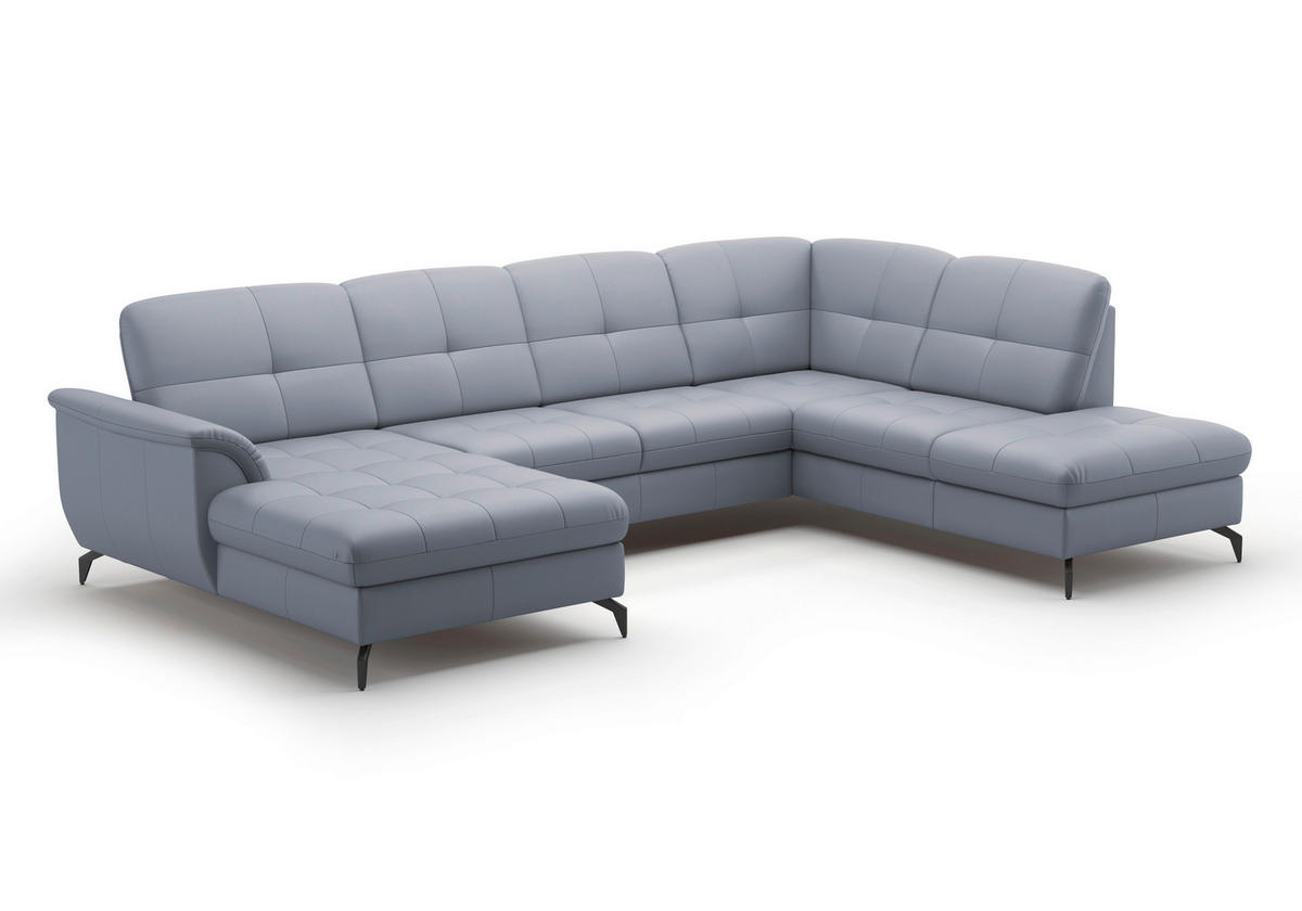 WOHNLANDSCHAFT in Vliesstoff Kombination Echtleder/Stoff Graublau  - Graublau/Schwarz, Modern, Leder/Textil (164/319/212cm) - Sit & More