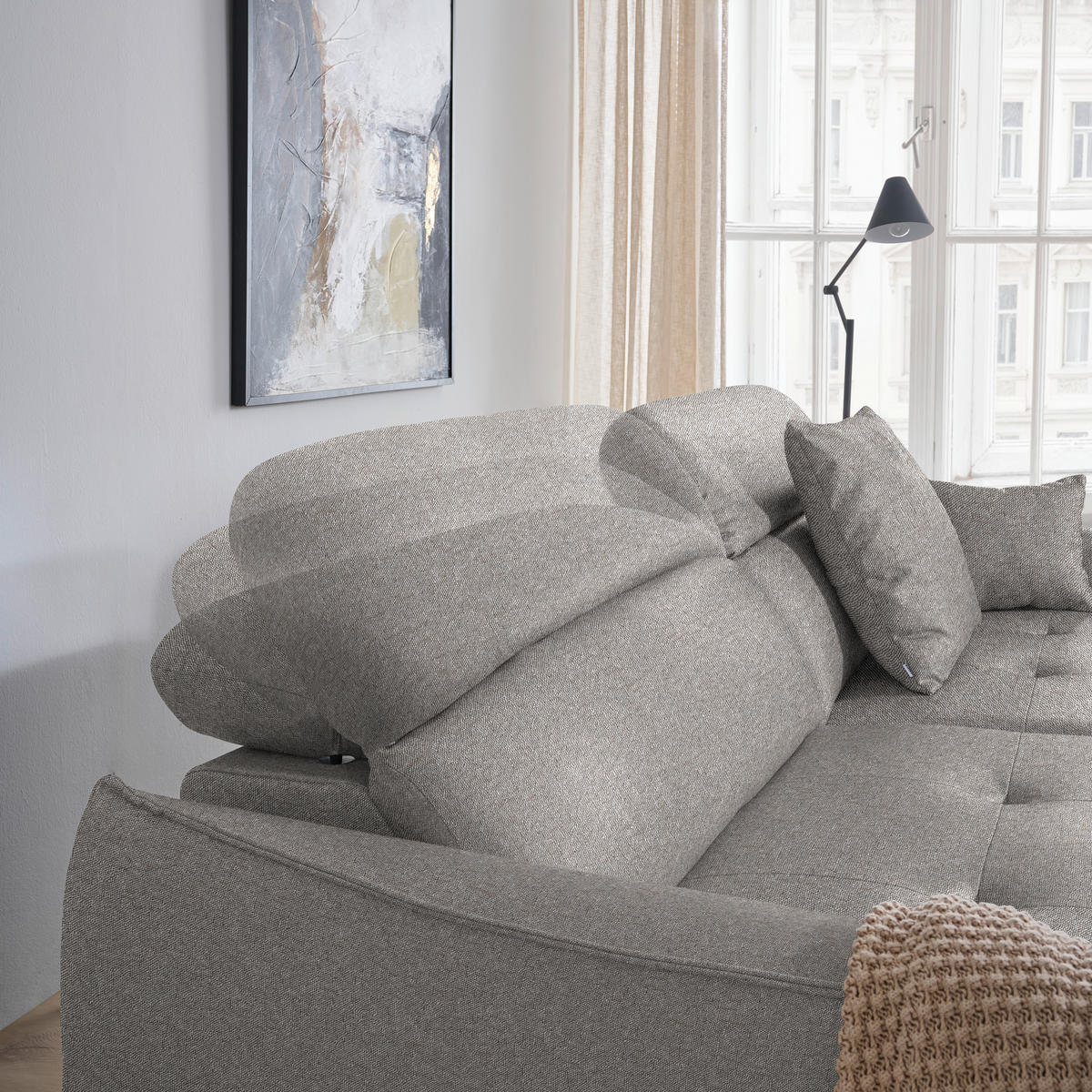 ECKSOFA Flachgewebe Greige  - Greige/Schwarz, Design, Textil/Metall (175/246cm) - Celina