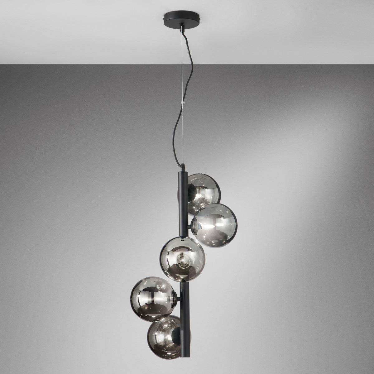 HÄNGELEUCHTE Luce Ambiente e Design 36,1/183 cm   - Dunkelgrau/Schwarz, KONVENTIONELL, Glas/Metall (36,1/183cm)