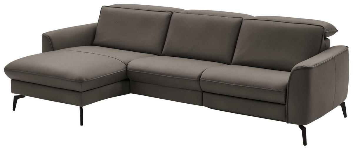 ECKSOFA in Echtleder Grau  - Schwarz/Grau, Natur, Leder/Metall (168/281cm) - Valdera
