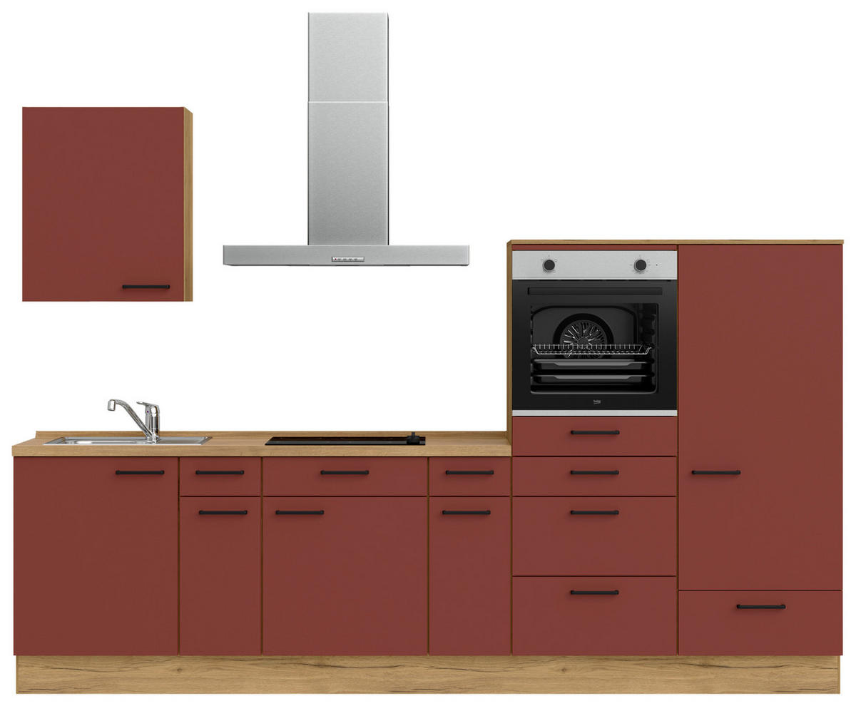 KÜCHENLEERBLOCK 300 cm   in Rot, Eichefarben  - Eichefarben/Rot, MODERN, Holzwerkstoff/Metall (300cm) - Nobilia