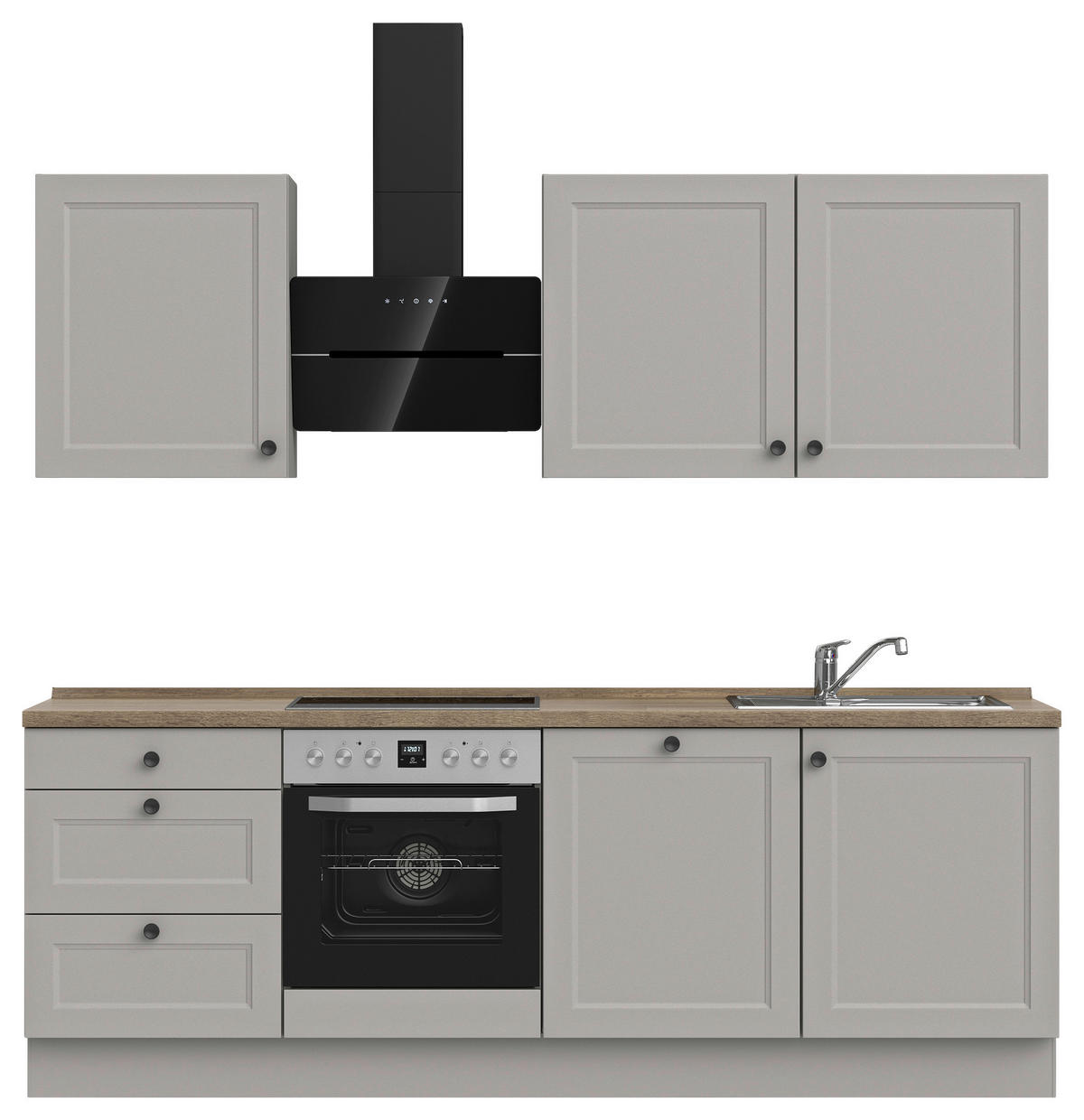 KÜCHENLEERBLOCK Cascada 240 cm  in Grau, Eiche dunkel  - Eiche dunkel/Schwarz, MODERN, Holzwerkstoff/Metall (240cm) - Nobilia