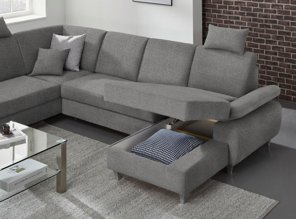 WOHNLANDSCHAFT in Webstoff Grau  - Silberfarben/Grau, KONVENTIONELL, Holz/Textil (186/322/167cm) - Cantus