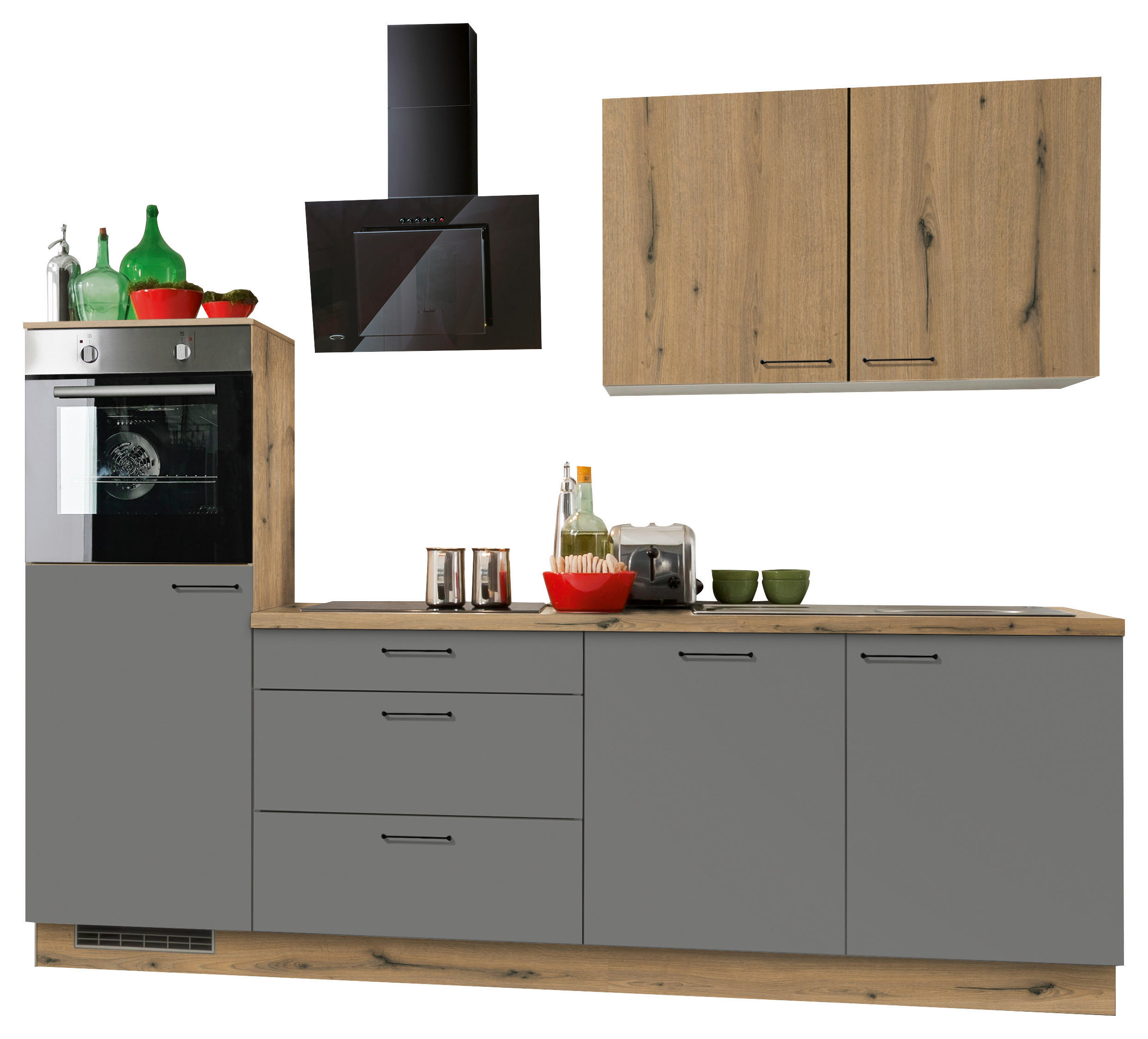 KÜCHENBLOCK 270 cm   in Anthrazit, Eichefarben  - Eichefarben/Anthrazit, KONVENTIONELL, Holzwerkstoff/Metall (270cm) - Welnova