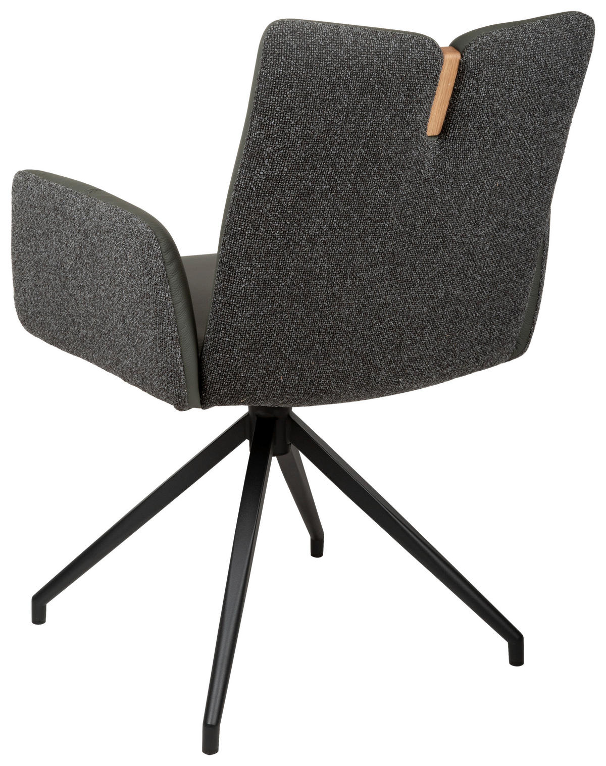 ARMLEHNSTUHL  Sitzfläche 360° drehbar, automatische Rückholfunktion Bouclé Echtleder  - Anthrazit/Schwarz, Design, Leder/Holz (62/87/63cm) - Valnatura