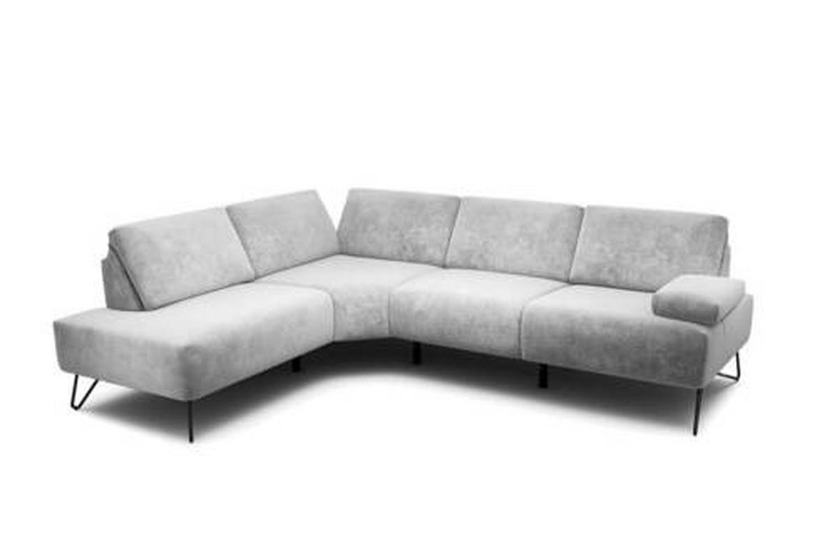 ECKSOFA in Samt Hellgrau  193/248-263 cm  - Hellgrau/Schwarz, Design, Textil/Metall (193/248-263cm) - SENSOO