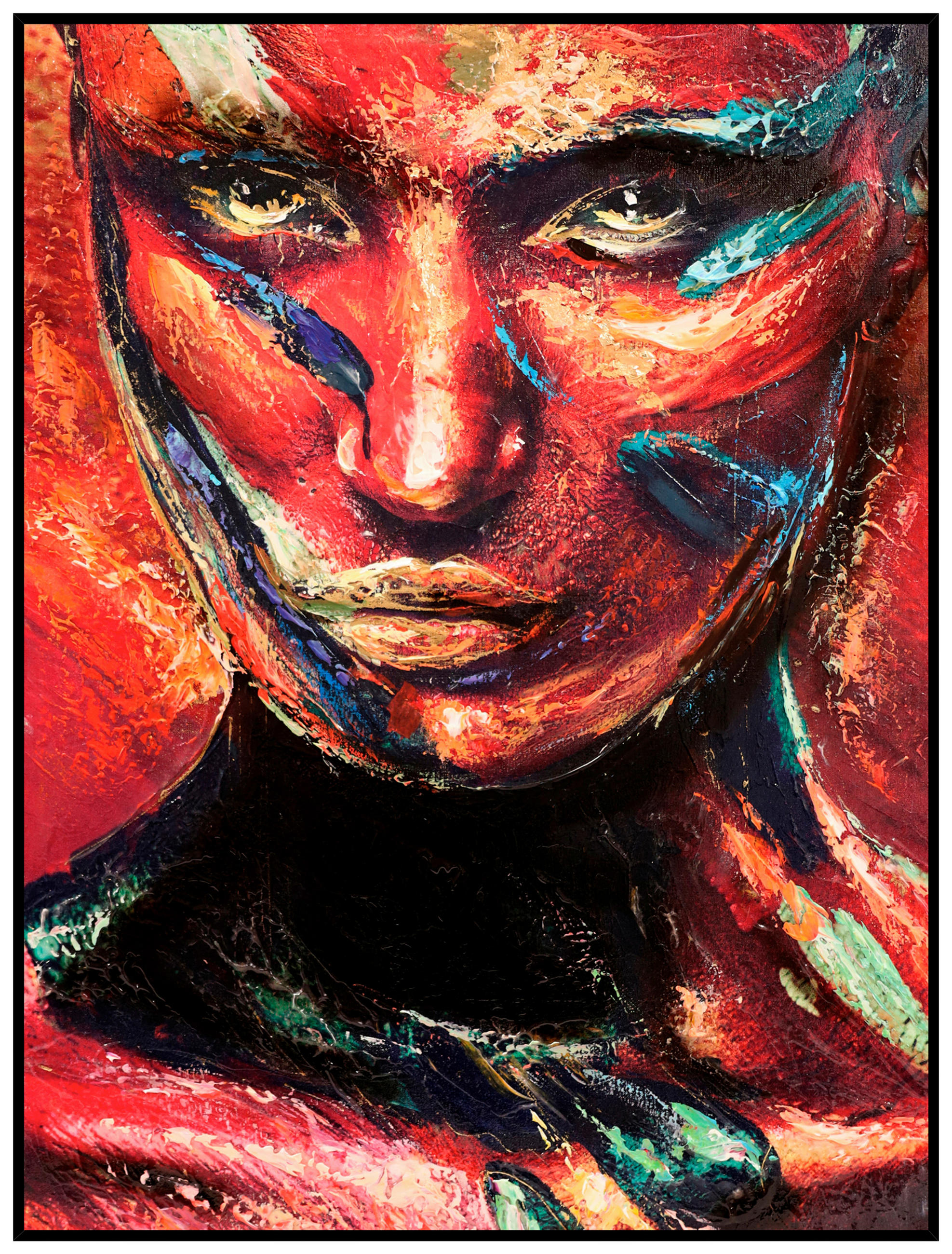 ÖLGEMÄLDE Abstraktes, Menschen, Ethno, Frauen 60/80 cm  - Multicolor/Schwarz, Design, Holzwerkstoff/Textil (60/80cm) - Monee