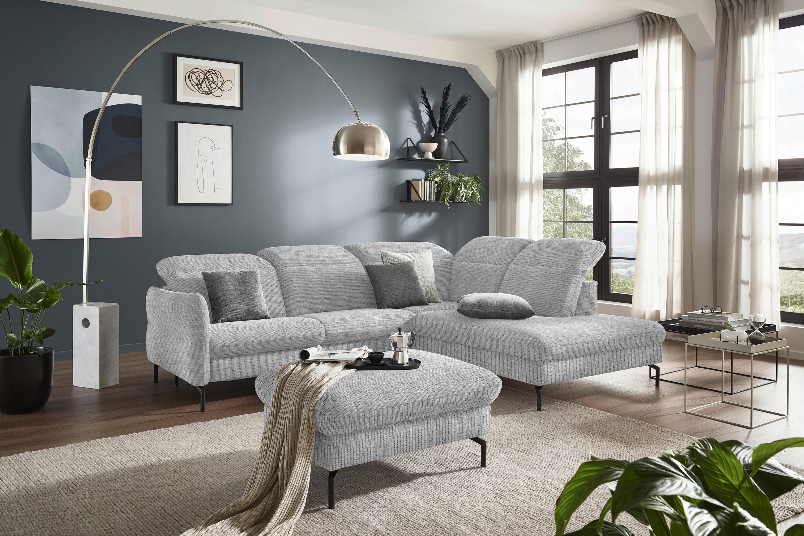 ECKSOFA in Flachgewebe Hellgrau  - Hellgrau/Schwarz, Design, Textil/Metall (299-313/233cm) - Dieter Knoll