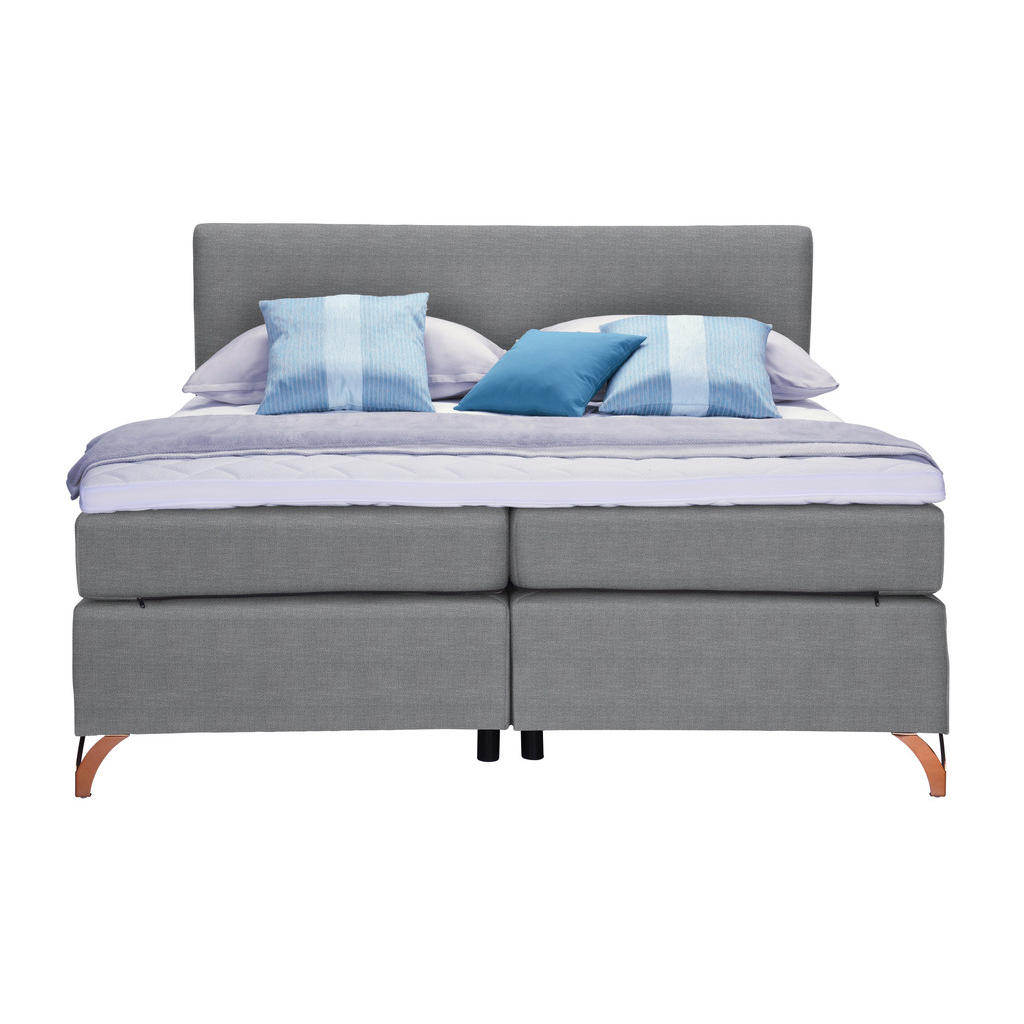 Thumbnail - Esposa Boxspringbett, Grau, Textil, H2 + H3, 7-Zonen, Höhe ca. 18 cm, 200x200 cm, Federkernmatratze, Stoffauswahl, Toppe...