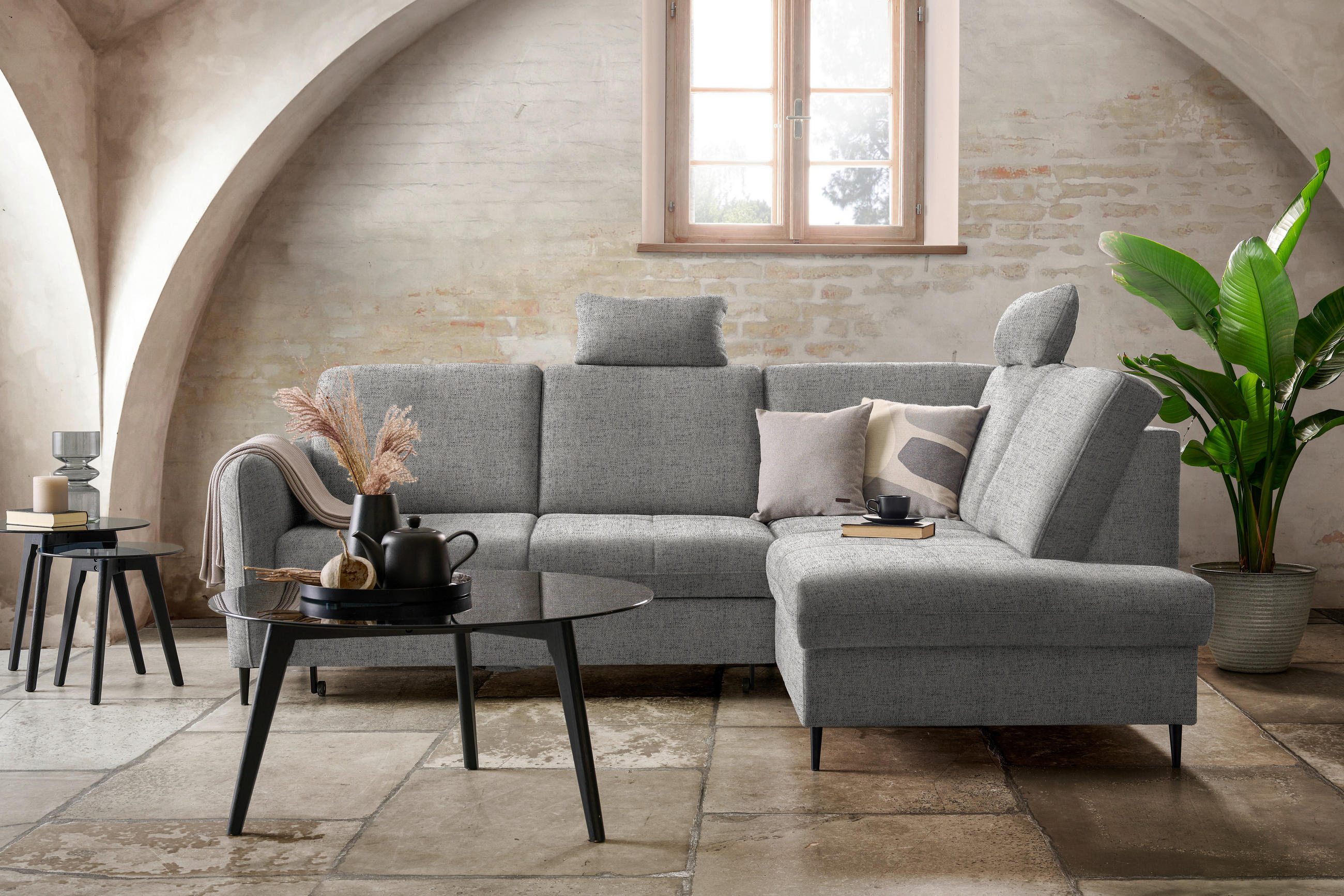 ECKSOFA Graphitfarben Chenille  - Schwarz/Graphitfarben, MODERN, Holz/Textil (241/184cm) - Carryhome
