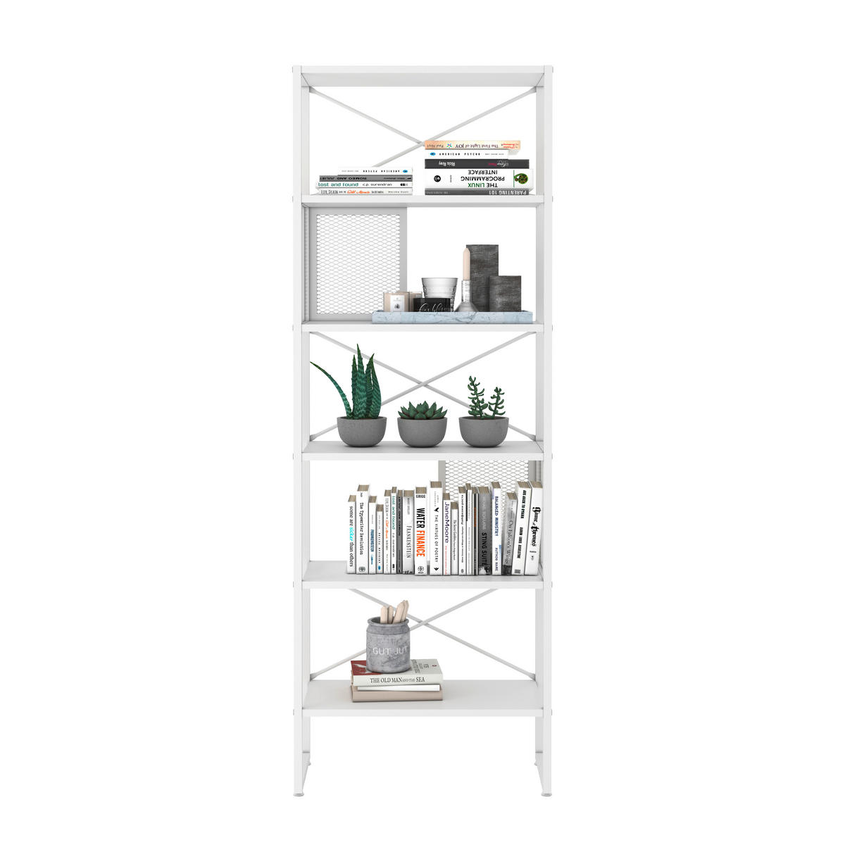 REGÁL, bílá, ocel, 64/180/31 cm - bílá, Moderní, kov/kompozitní dřevo (64/180/31cm) - P & B