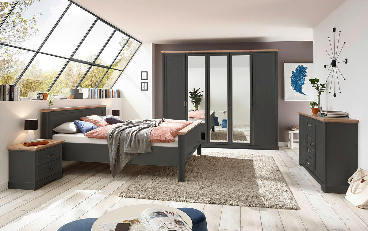 BETT 180/200 cm  in Graphitfarben, Eiche Artisan   - Graphitfarben/Eiche Artisan, Lifestyle, Holzwerkstoff (180/200cm) - Ti'me