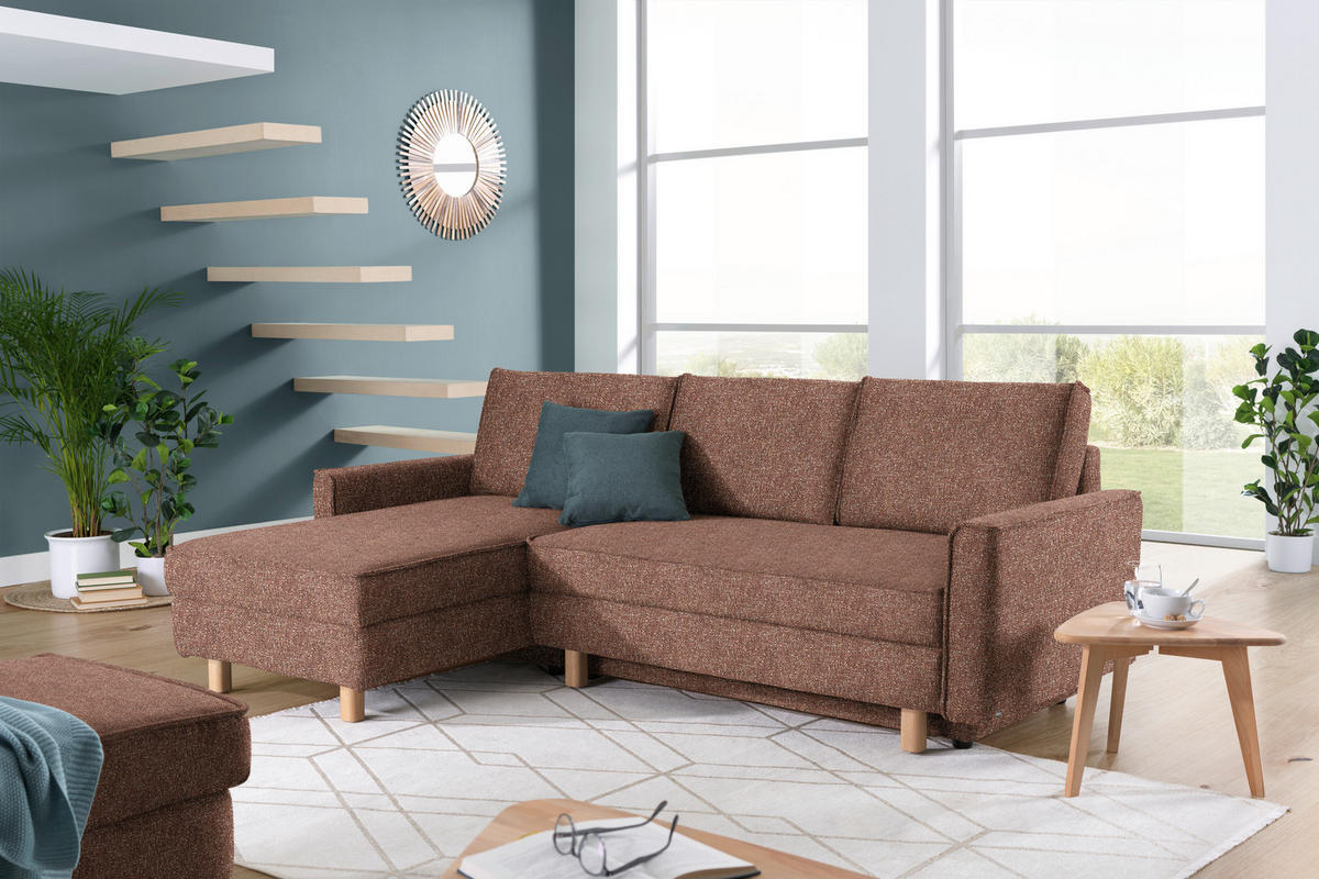 ECKSOFA  in Mikrovelours Terracotta  170/237 cm  - Eichefarben/Terracotta, KONVENTIONELL, Holz/Textil (170/237cm) - Sedda