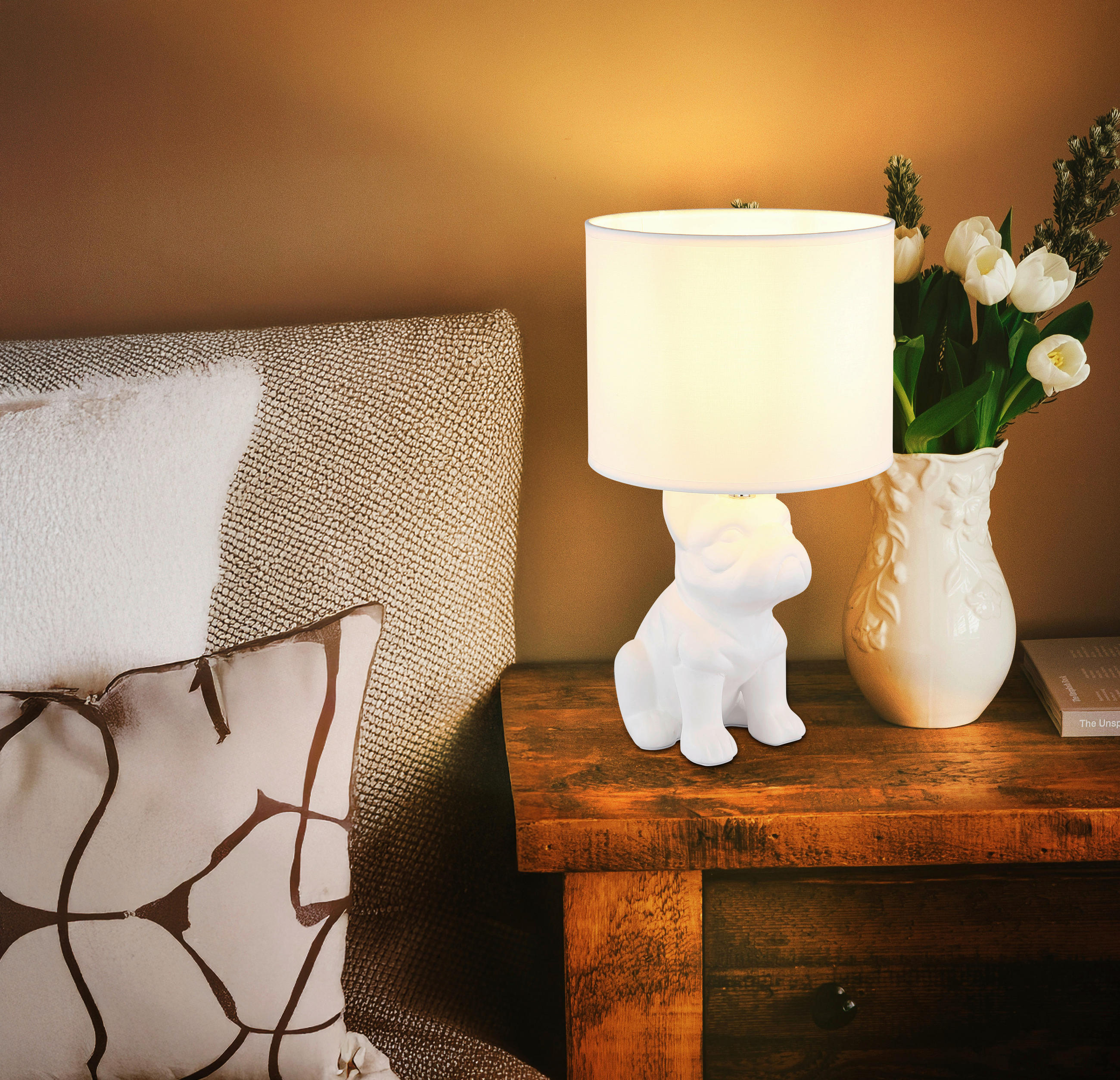 TISCHLEUCHTE 23,3/22/40 cm   - Weiß, Trend, Textil (23,3/22/40cm) - Globo