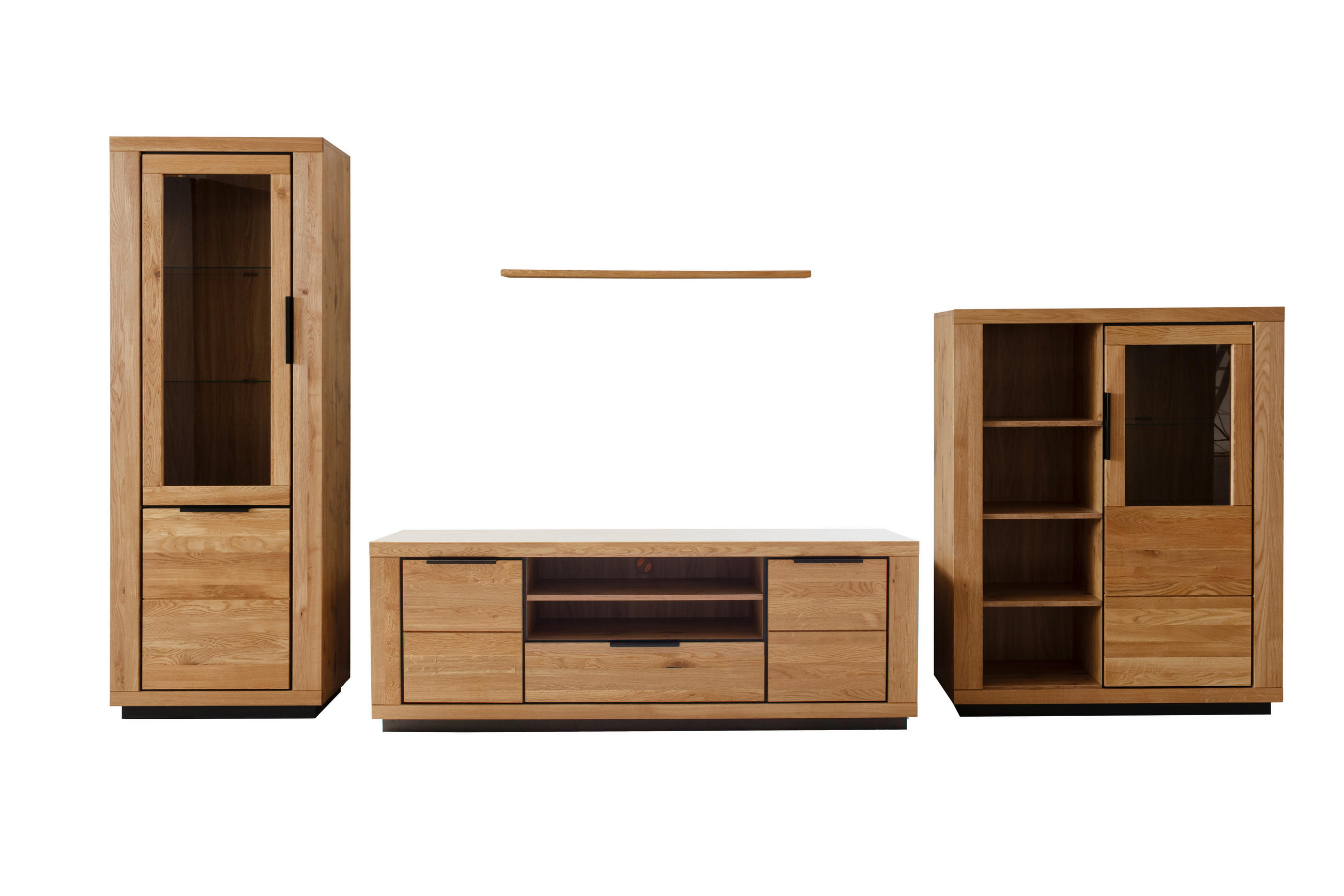 WOHNWAND 4-teilig  in Wildeiche  407/200/54 cm  - Wildeiche/Schwarz, Design, Glas/Holz (407/200/54cm) - MID.YOU