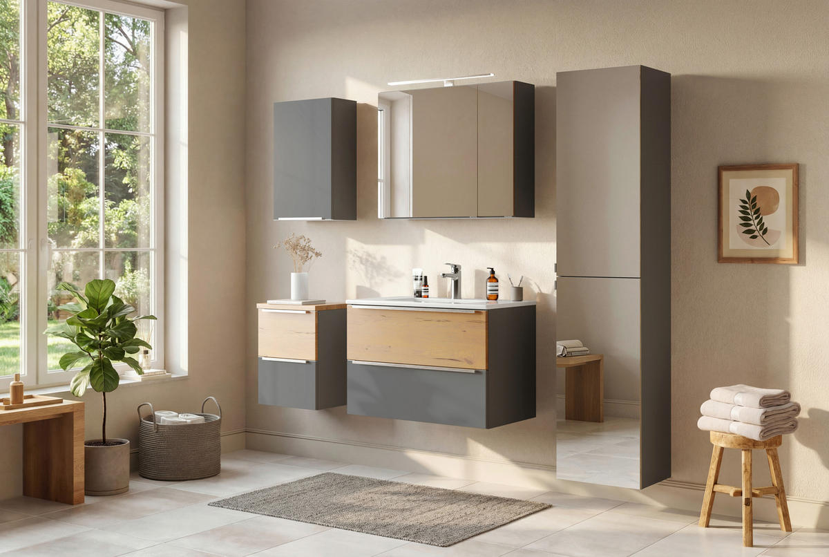 SPIEGELSCHRANK 80/64/20 cm  - Wildeiche/Edelstahlfarben, Trend, Glas/Holzwerkstoff (80/64/20cm) - Held