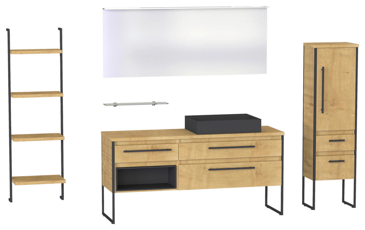 MIDISCHRANK 44,2/157,5/31,9 cm  - Eichefarben/Schwarz, Design, Glas/Holzwerkstoff (44,2/157,5/31,9cm) - Schöner Wohnen
