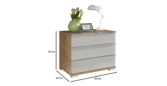 NACHTSCHRANK 60/53/42 cm  - Chromfarben/Eiche Bianco, Basics, Glas/Holzwerkstoff (60/53/42cm) - Venda