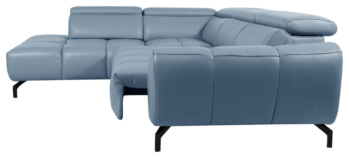 ECKSOFA AERO Graublau Echtleder Kopfteilverstellung, Rücken echt  - Graublau/Schwarz, MODERN, Leder/Metall (294/224cm) - Celina Home