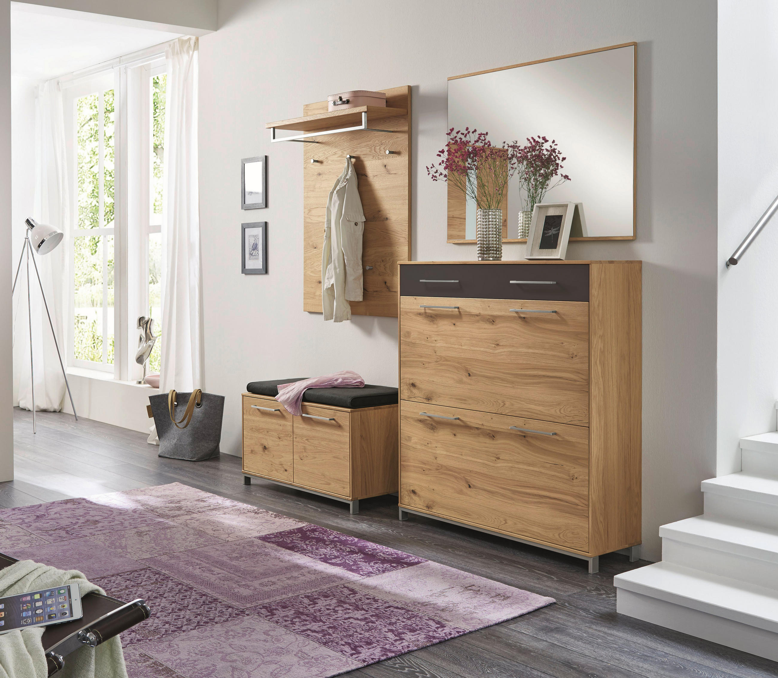 GARDEROBE Anthrazit, Eichefarben - Eichefarben/Anthrazit, Design, Glas/Holz (195/195/40cm)