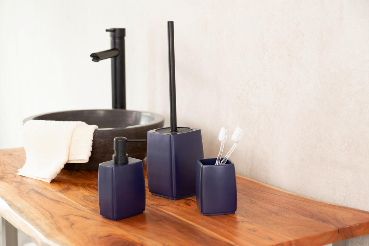 WC-BÜRSTENGARNITUR in Metall  Kunststoff   - Schwarz/Dunkelblau, Basics, Kunststoff/Metall (9/17/9cm) - Sadena
