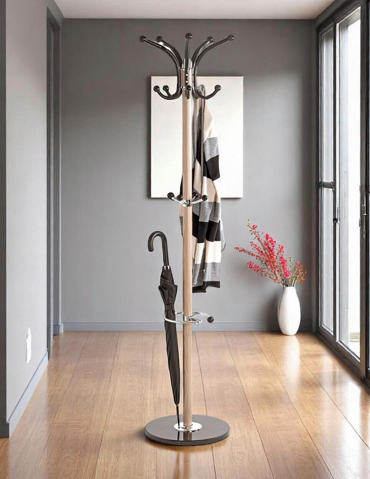 GARDEROBENSTÄNDER in Chromfarben, Eichefarben 40/175/40 cm   - Chromfarben/Eichefarben, Design, Stein/Metall (40/175/40cm)