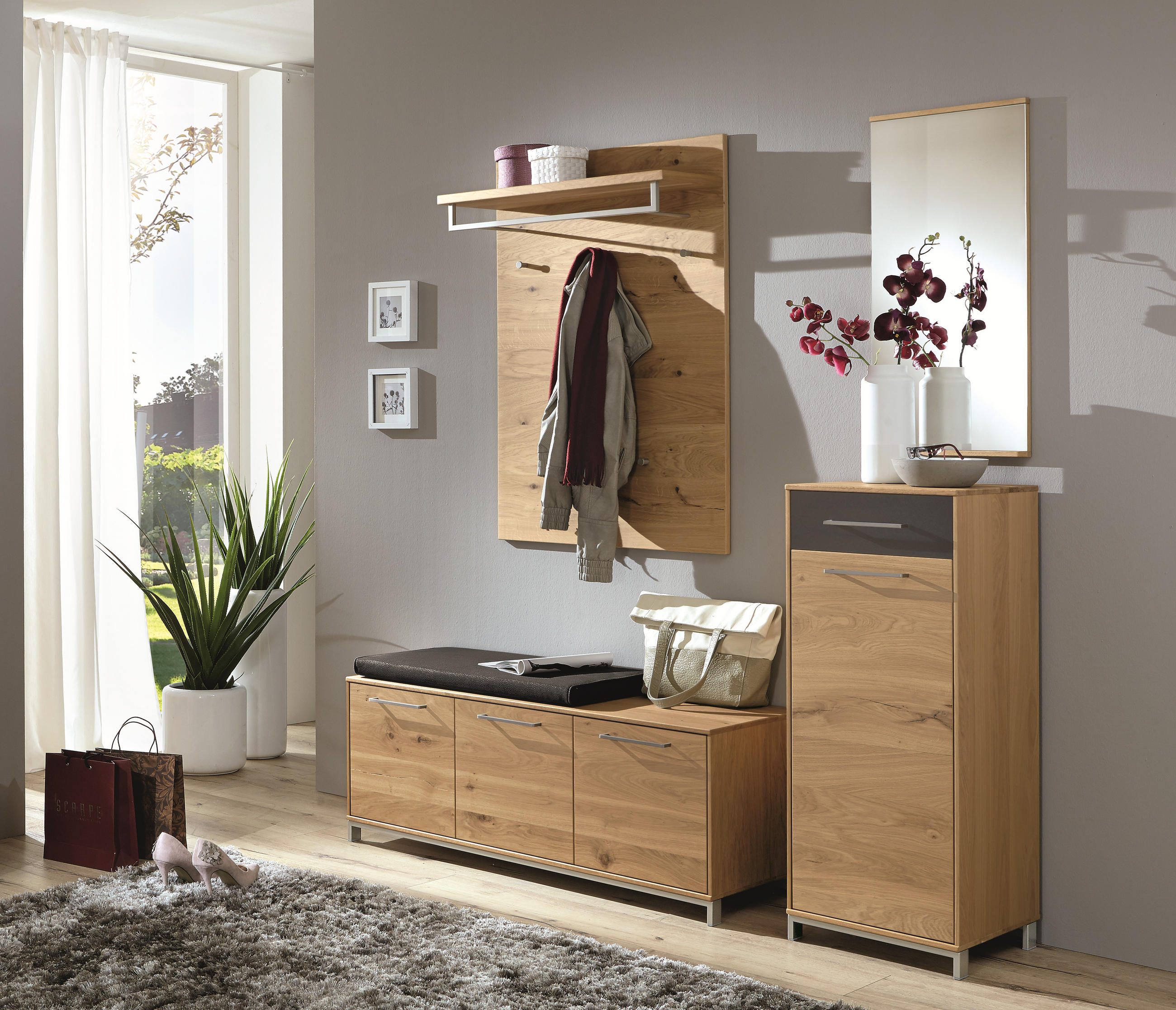 GARDEROBE Anthrazit, Eichefarben - Eichefarben/Anthrazit, Design, Glas/Holz (180/195/40cm)