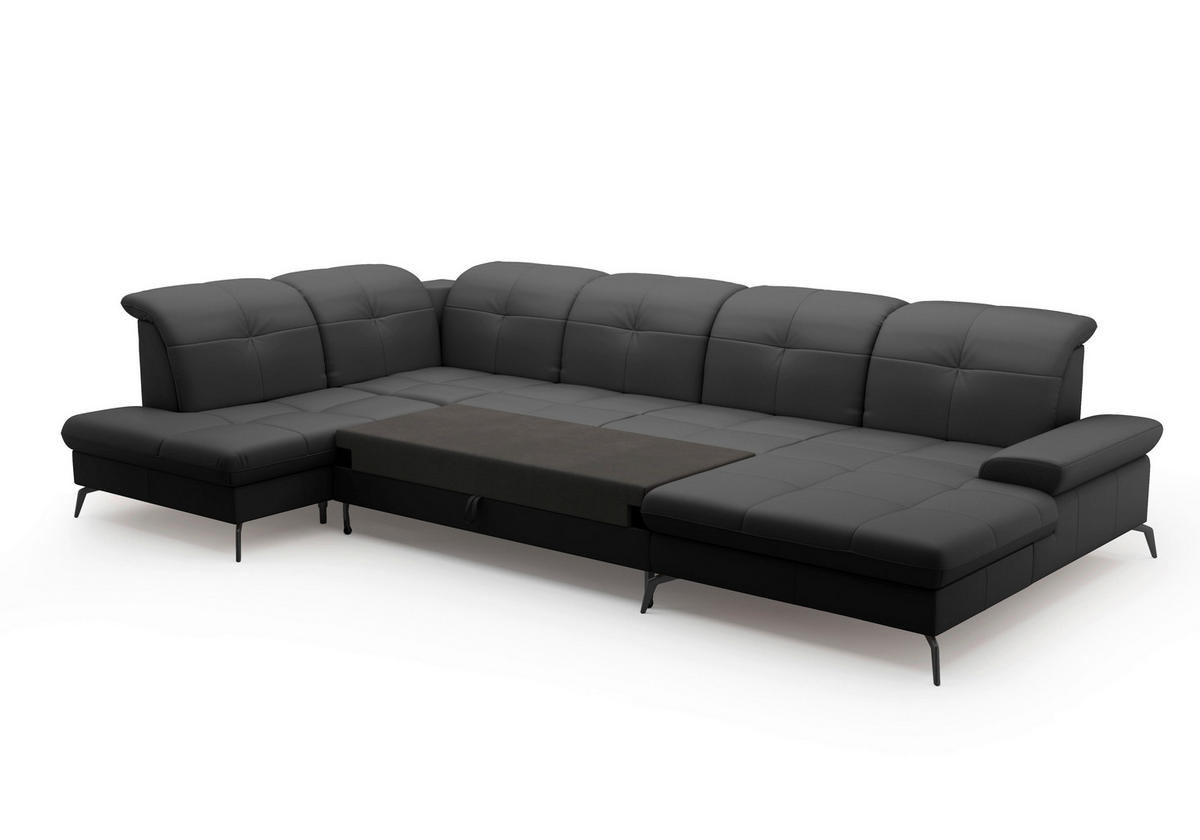 WOHNLANDSCHAFT in Vliesstoff Kombination Echtleder/Stoff Schwarz  - Schwarz, Konventionell, Leder/Textil (231/357/185cm) - Sit & More
