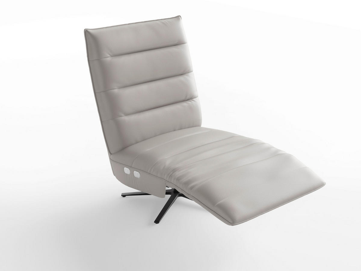 RELAXSESSEL EVE E Echtleder Kopfteilverstellung, Rücken echt    - Hellgrau/Schwarz, Basics, Leder/Metall (80/109/98cm) - Sit & More