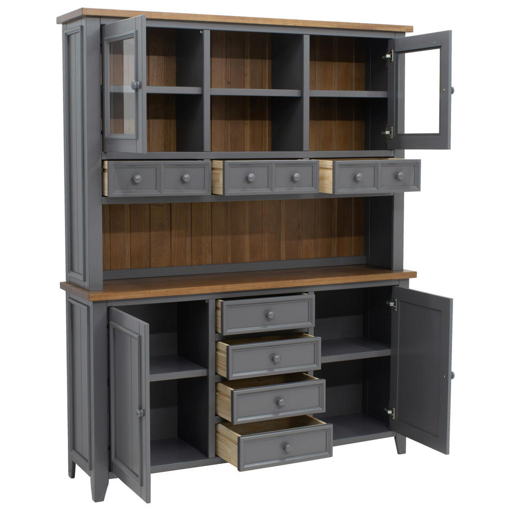 Thumbnail - Mid.you Buffet Eden, Anthrazit, Eiche dunkel, Holz, Kiefer, massiv, 5 Fächer, 8 Schubladen, 159x200x40 cm, FSC Mix, Küch...