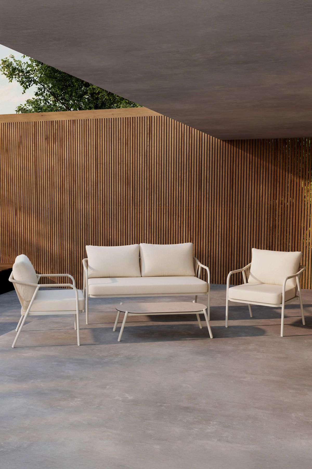 LOUNGEGRUPP 4 delar  - beige, Klassisk, metall/glas - Best Price