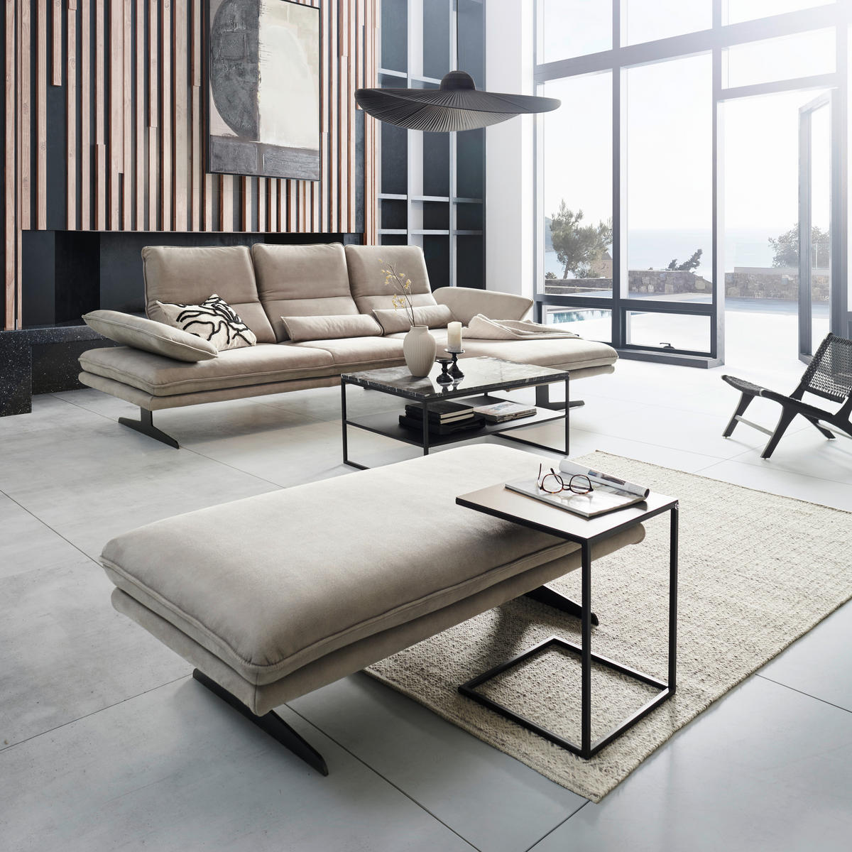 ECKSOFA Grau Mikrofaser  - Schwarz/Grau, Design, Textil/Metall (291/164cm) - Chilliano