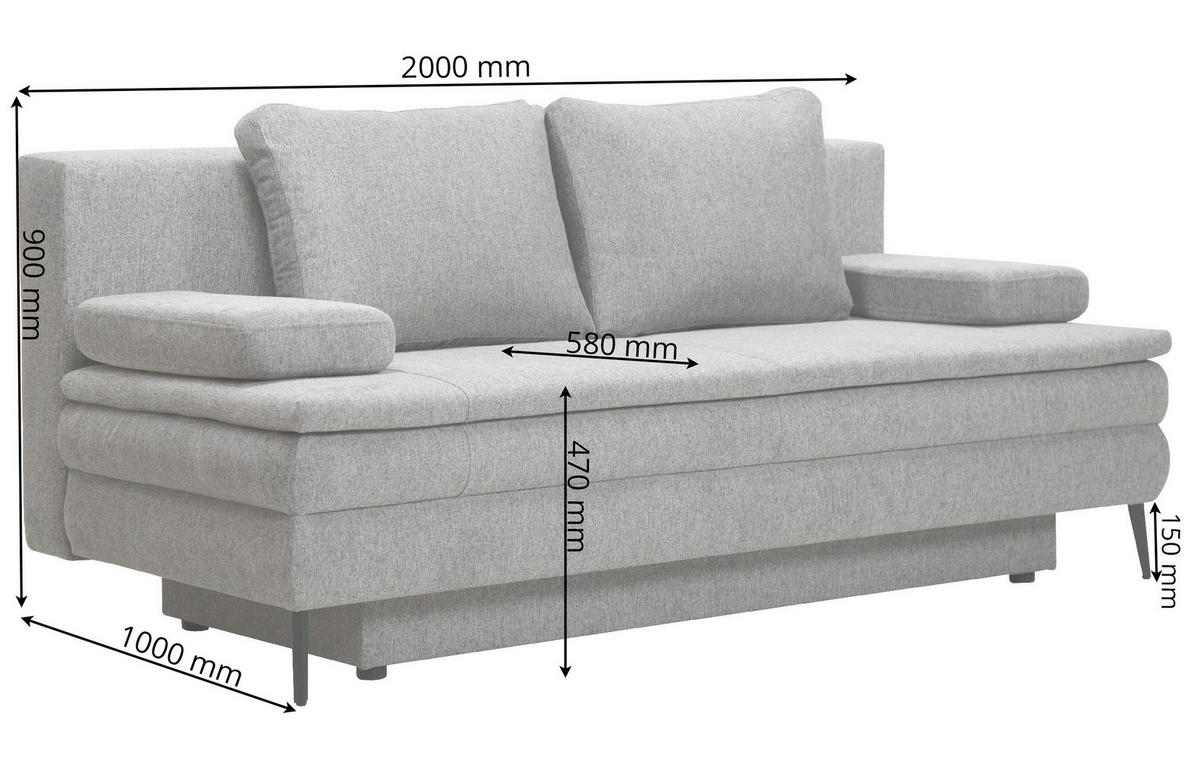 SCHLAFSOFA in Textil Beige  - Beige/Schwarz, Design, Kunststoff/Textil (200/90/100cm) - Venda