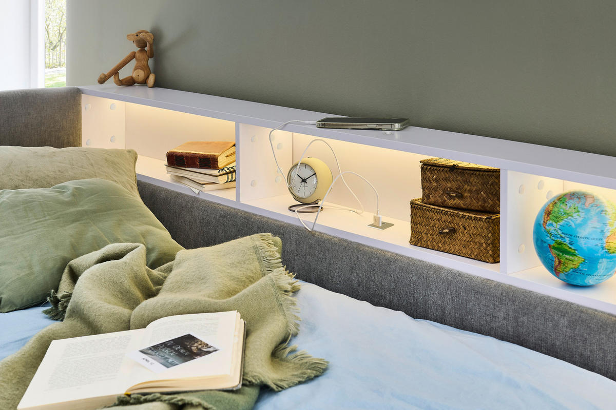 STAURAUMBETT 120/200 cm  in Grau, Weiß  - Weiß/Grau, MODERN, Holz/Holzwerkstoff (120/200cm) - Stylife