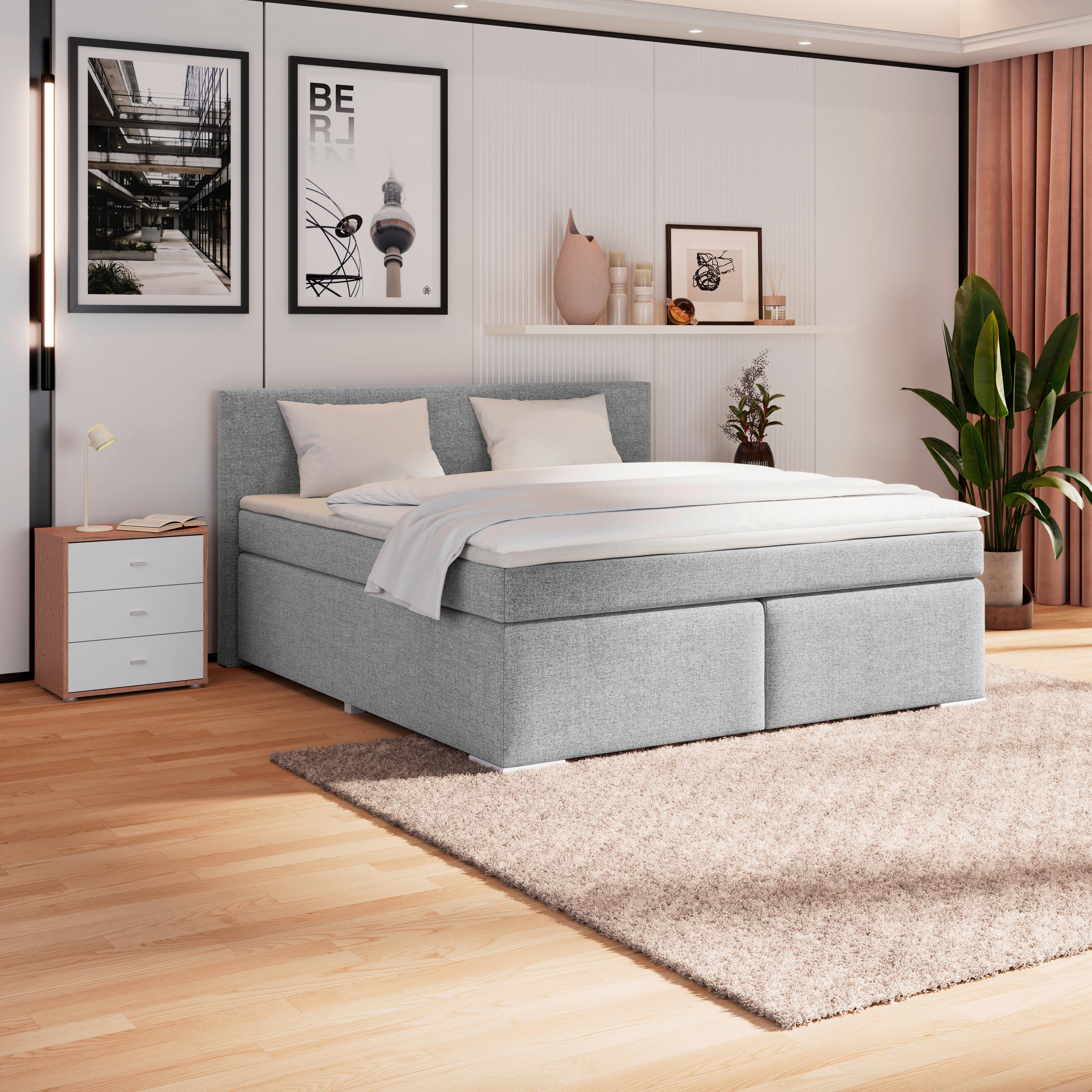 BOXSPRINGBETT 180/200 cm  in Grau  - Alufarben/Grau, Basics, Kunststoff/Textil (180/200cm) - Boxxx