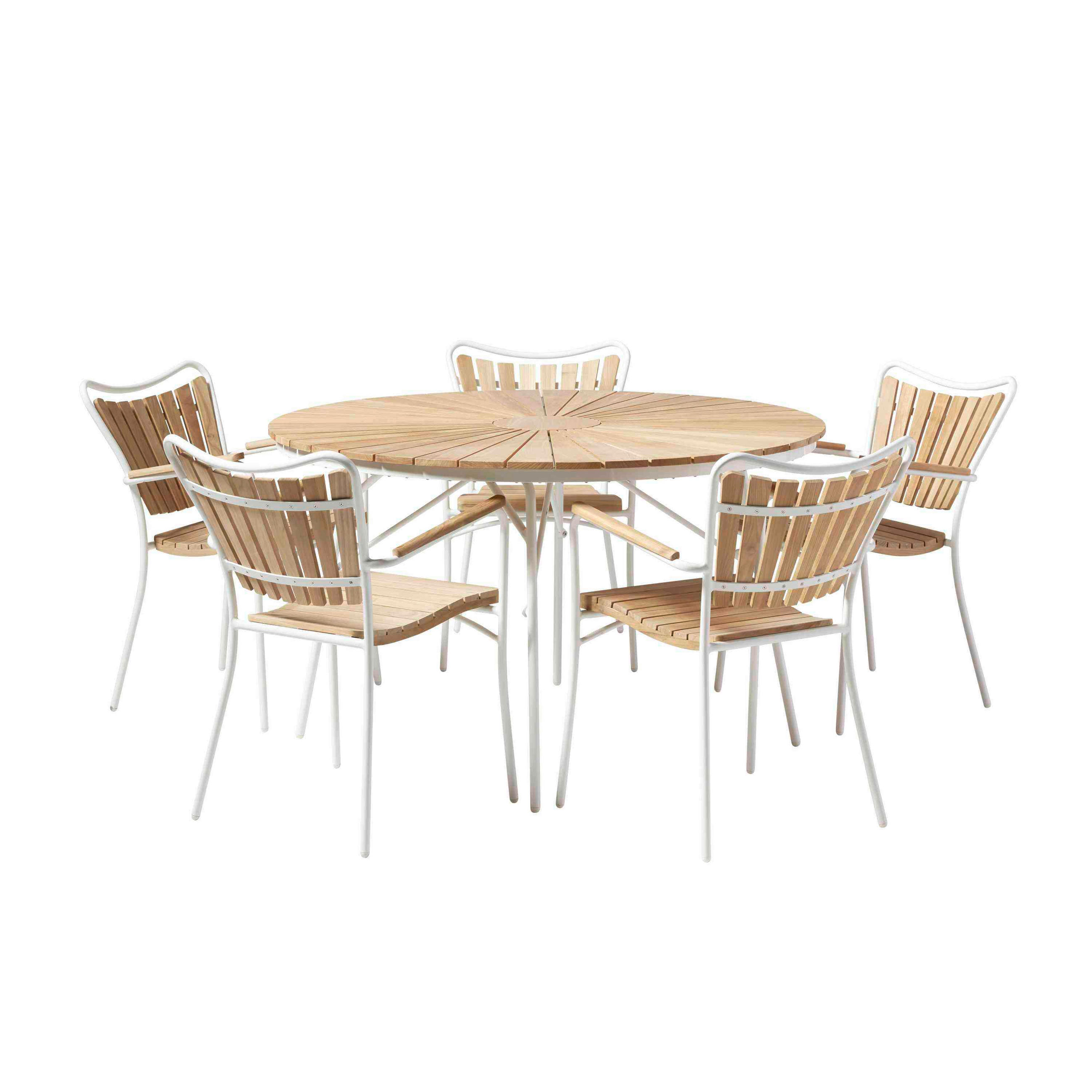 GARTENTISCHGRUPPE Teakholzvollmassiv Aluminium  - Weiß Hochglanz/Teakfarben, Natur, Holz/Metall (180/180/78cm) - Gardenson