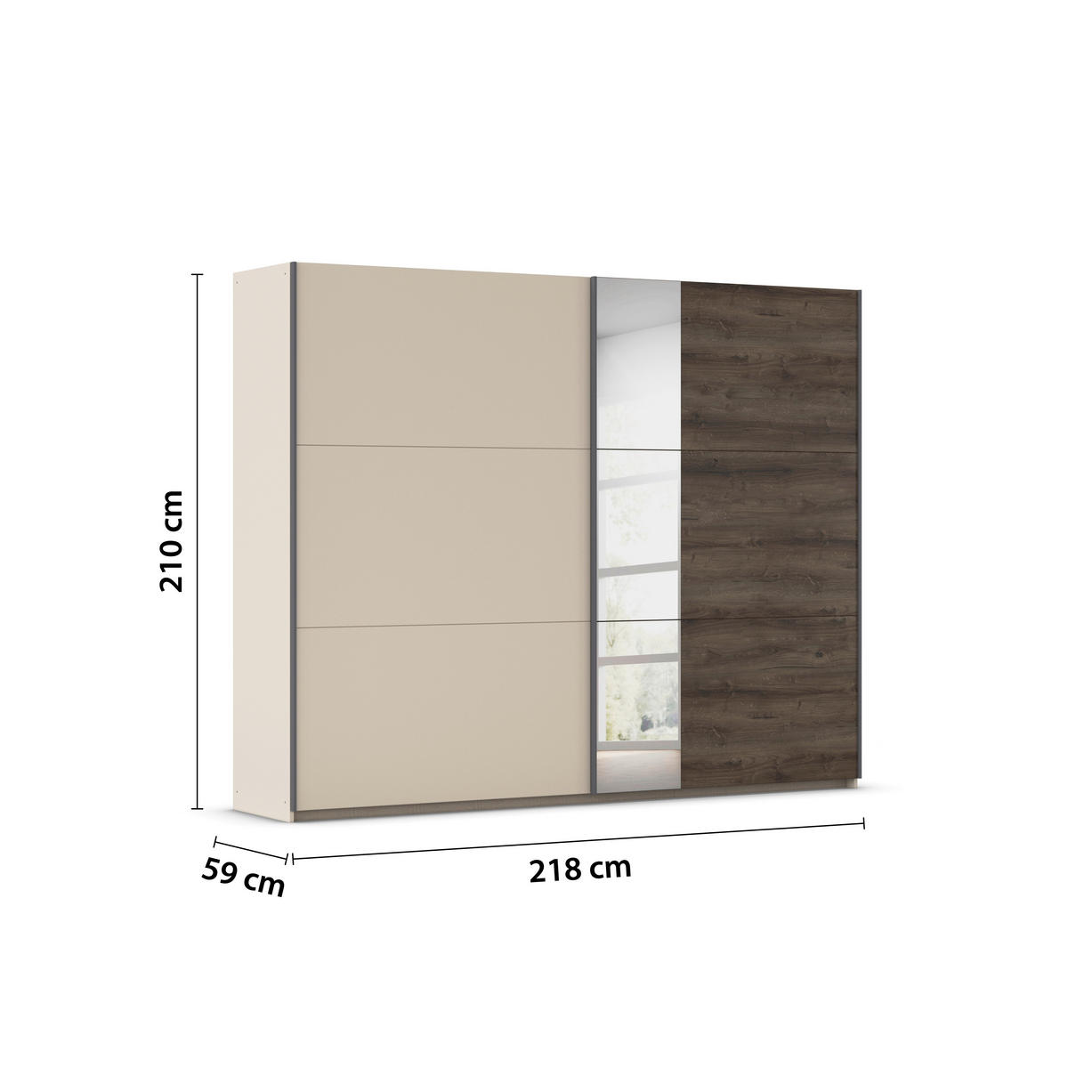 SCHWEBETÜRENSCHRANK 218/210/59 cm 2-türig Klar, Champagner, Eiche dunkel  - Eiche dunkel/Klar, Trend, Holzwerkstoff/Metall (218/210/59cm)