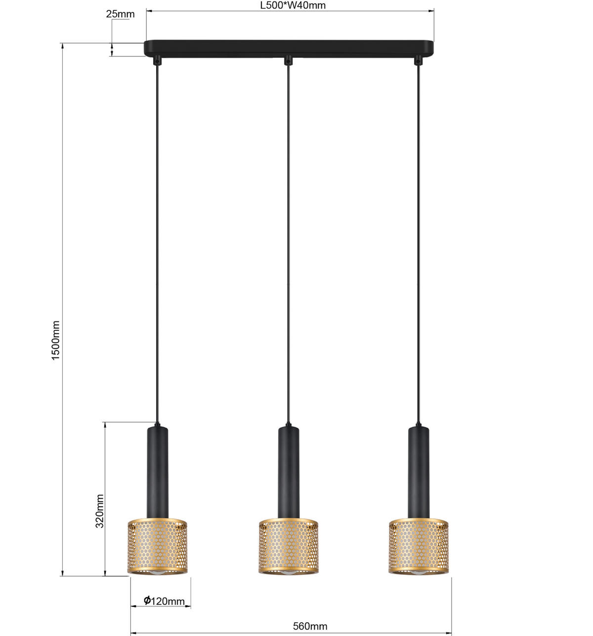 PENDELLEUCHTE    - Goldfarben, Design, Metall (150/56/12cm)