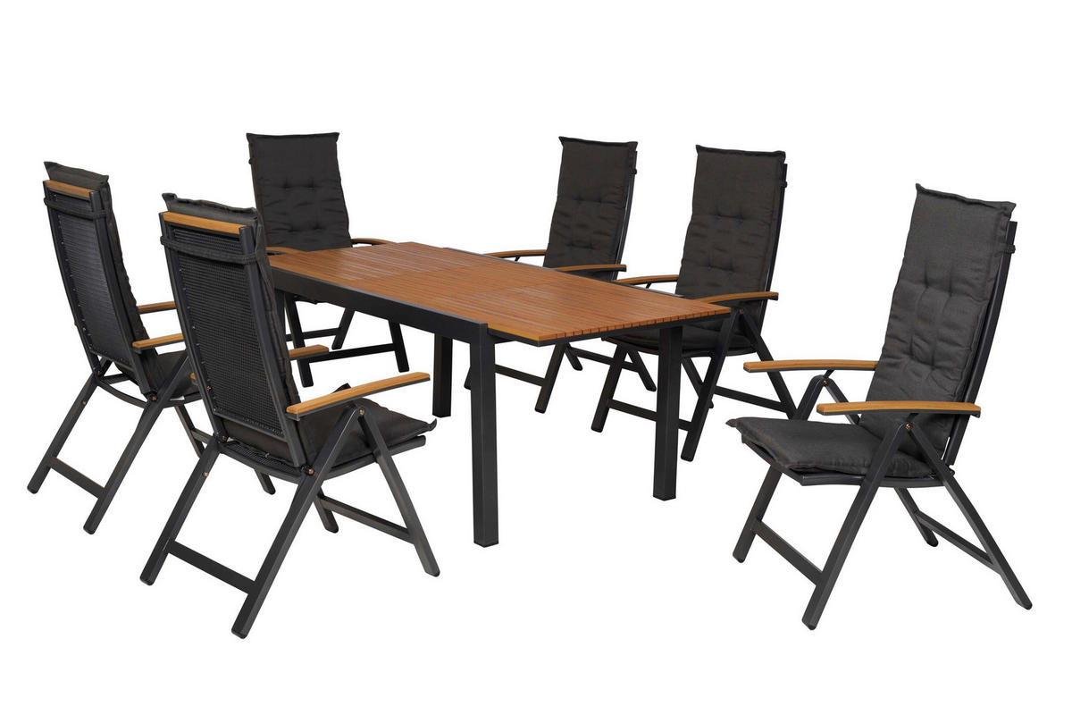 GARTENTISCHGRUPPE  - Graphitfarben/Naturfarben, KONVENTIONELL, Kunststoff/Textil - Gardenson