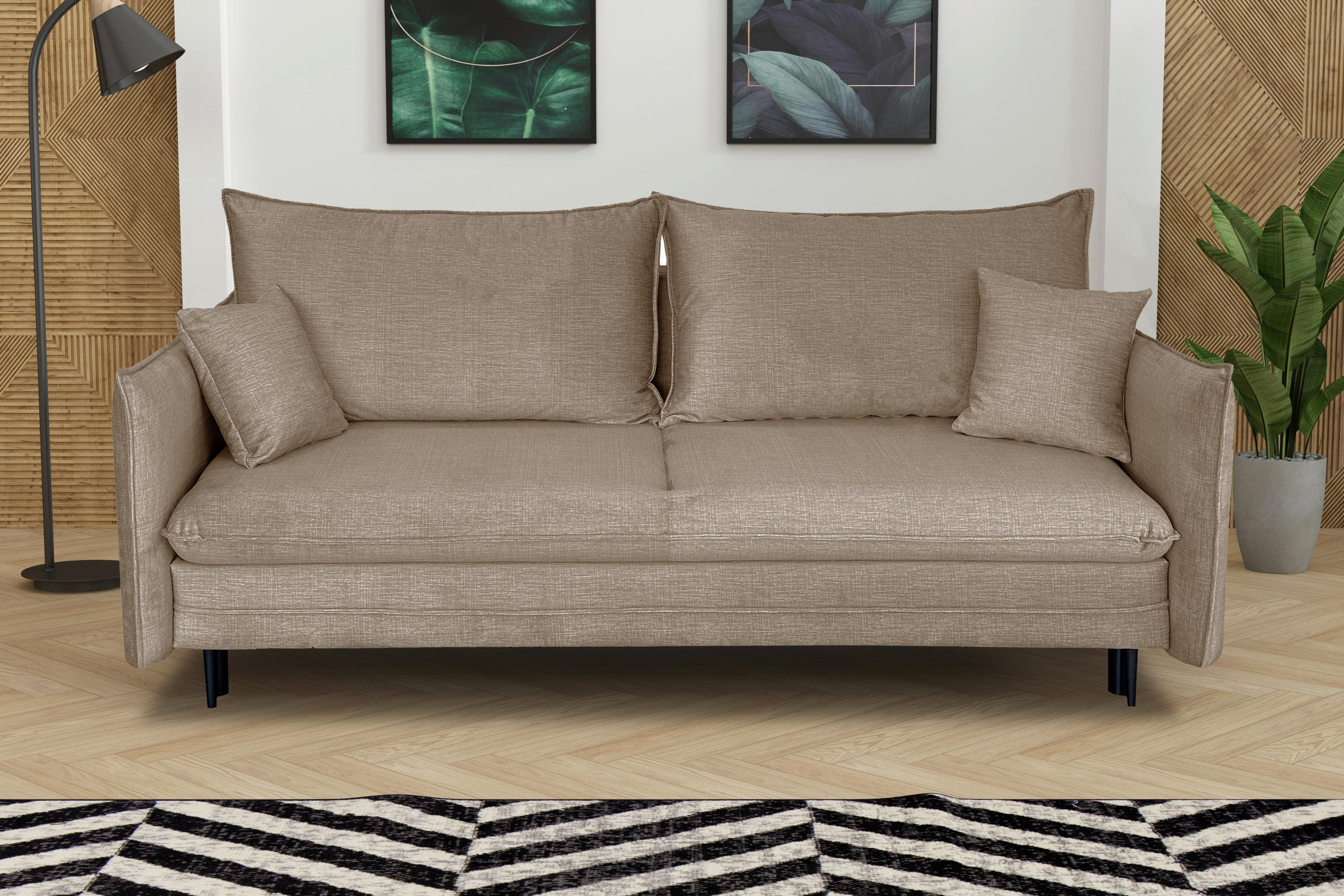 SCHLAFSOFA Flachgewebe Beige  - Beige/Schwarz, Design, Holz/Kunststoff (216/96/102cm) - MID.YOU
